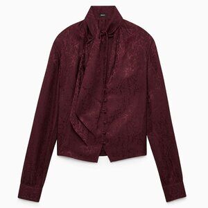 Aritzia Talula tie-neck 100% silk blouse in Burgundy
